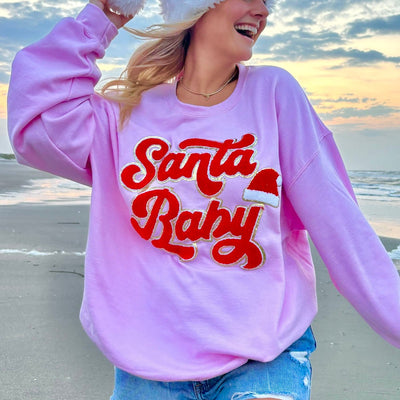 Santa Baby Letter Patch Crewneck Sweatshirt - United Monograms