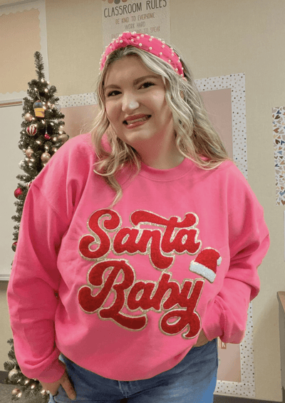 Santa Baby Letter Patch Crewneck Sweatshirt - United Monograms