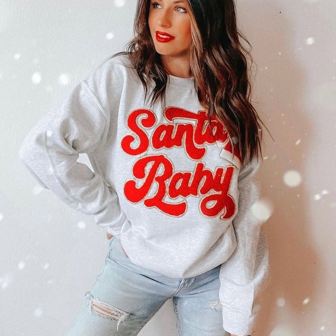 Santa Baby Letter Patch Crewneck Sweatshirt - United Monograms