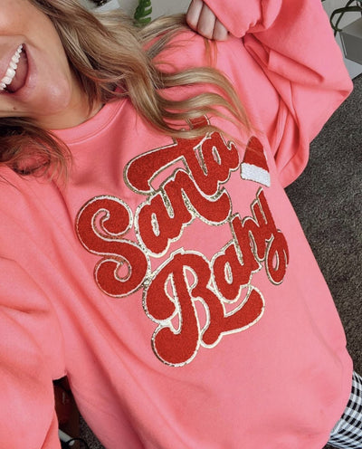 Santa Baby Letter Patch Crewneck Sweatshirt - United Monograms