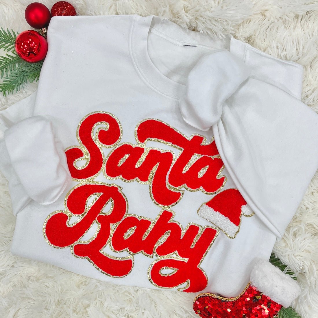 Santa Baby Letter Patch Crewneck Sweatshirt - United Monograms