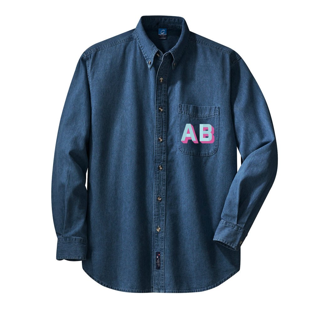Shadow Block Letters Oversized Denim Shirt - United Monograms