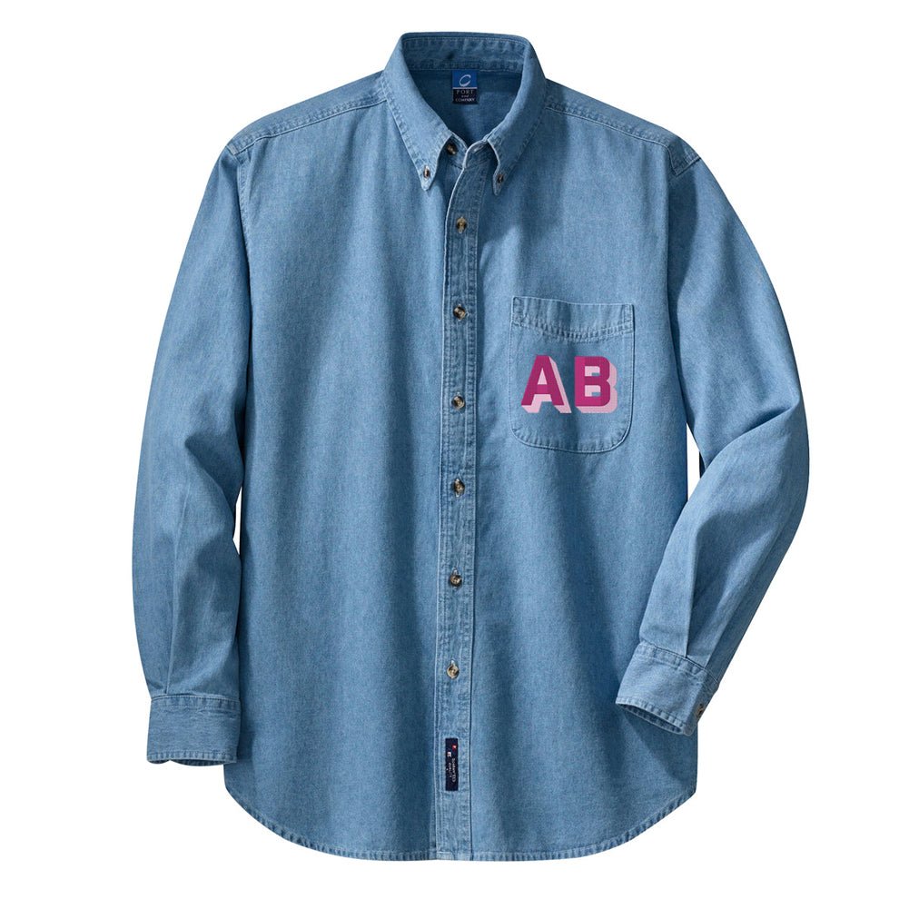 Shadow Block Letters Oversized Denim Shirt - United Monograms