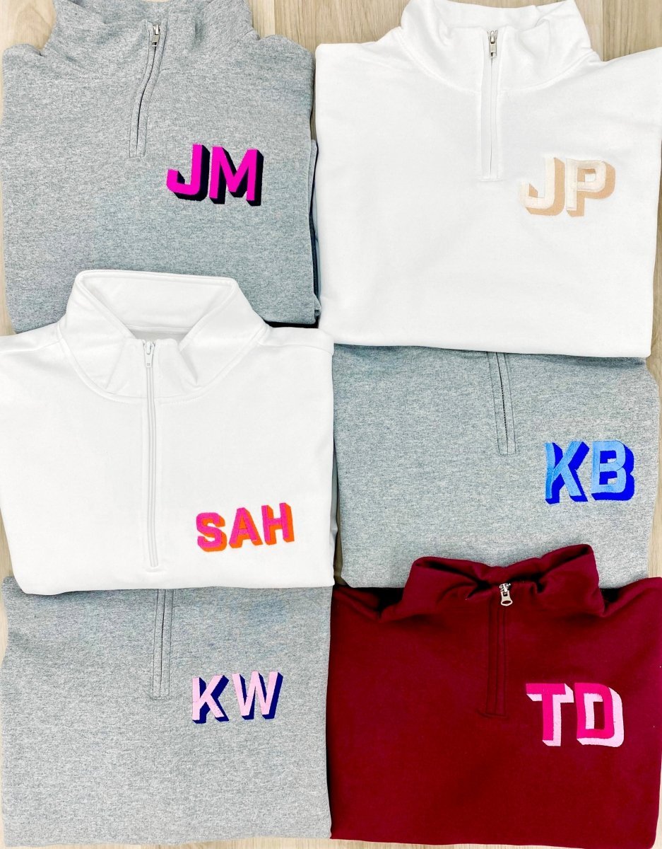 Shadow Block Letters Quarter Zip Sweatshirt - United Monograms
