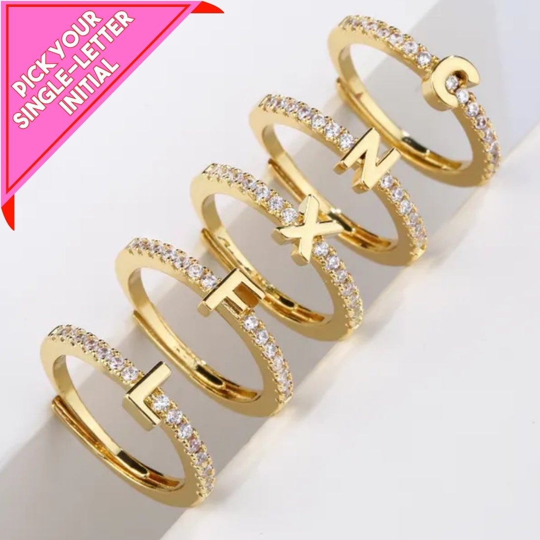 Single Initial ‘Letter Me Sparkle’ Ring - United Monograms