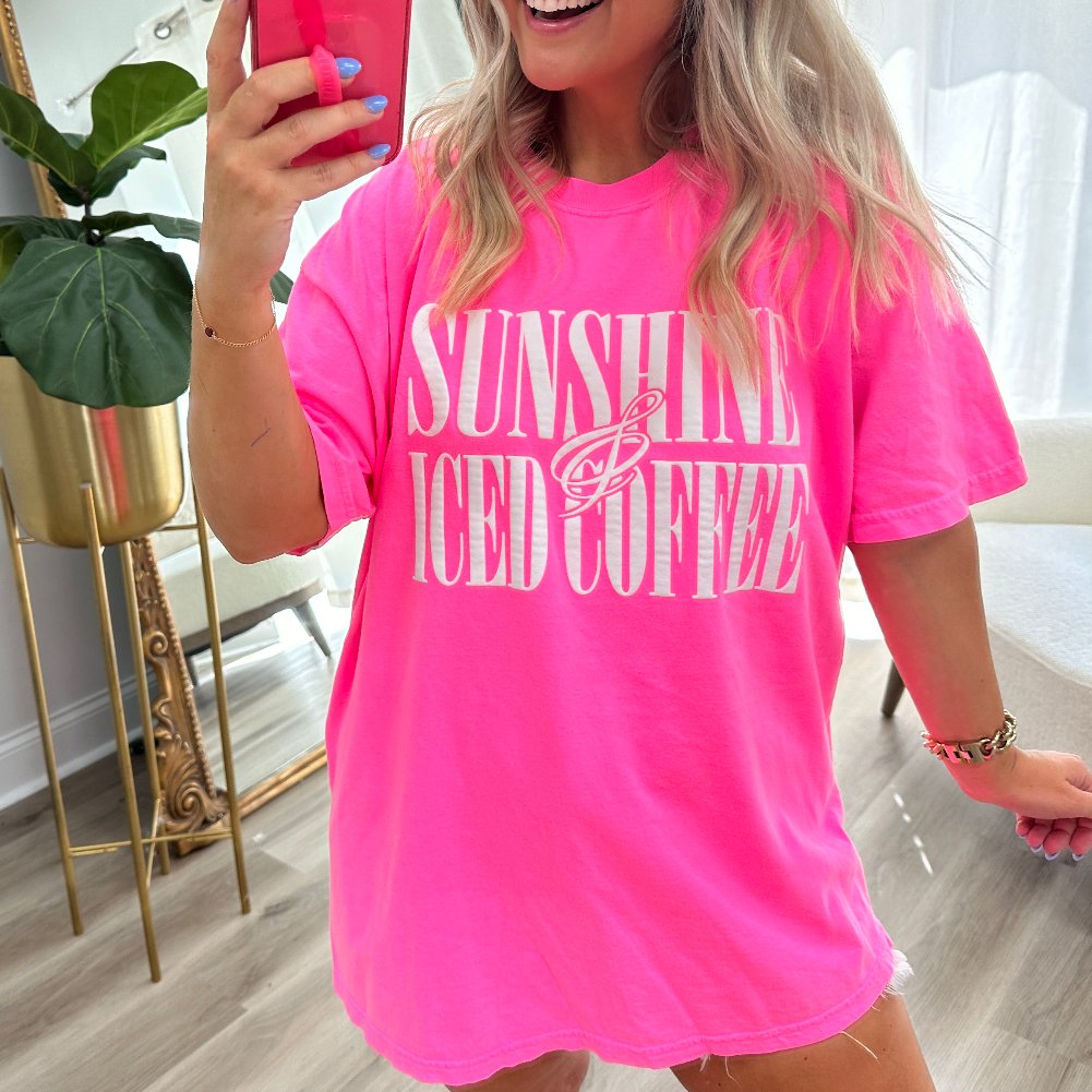 'Sunshine & Iced Coffee' PUFF T-Shirt - United Monograms