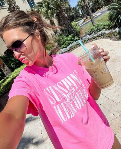 'Sunshine & Iced Coffee' PUFF T-Shirt - United Monograms