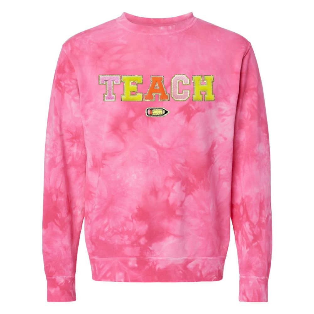 'Teach In Technicolor' Tie Dye Letter Patch Crewneck - United Monograms