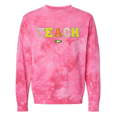 'Teach In Technicolor' Tie Dye Letter Patch Crewneck - United Monograms