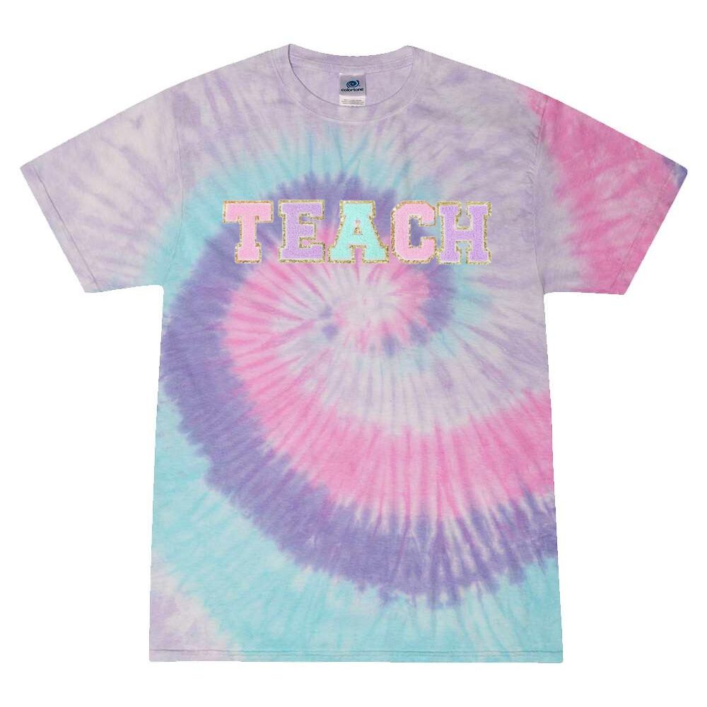 'Teach In Technicolor' Tie Dye Letter Patch T-Shirt - United Monograms