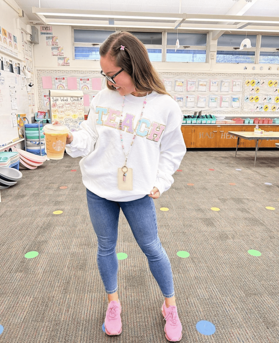 Teach Letter Patch Crewneck Sweatshirt - United Monograms