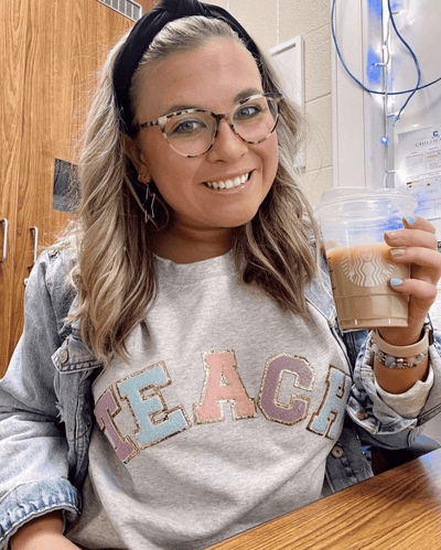 Teach Letter Patch Crewneck Sweatshirt - United Monograms