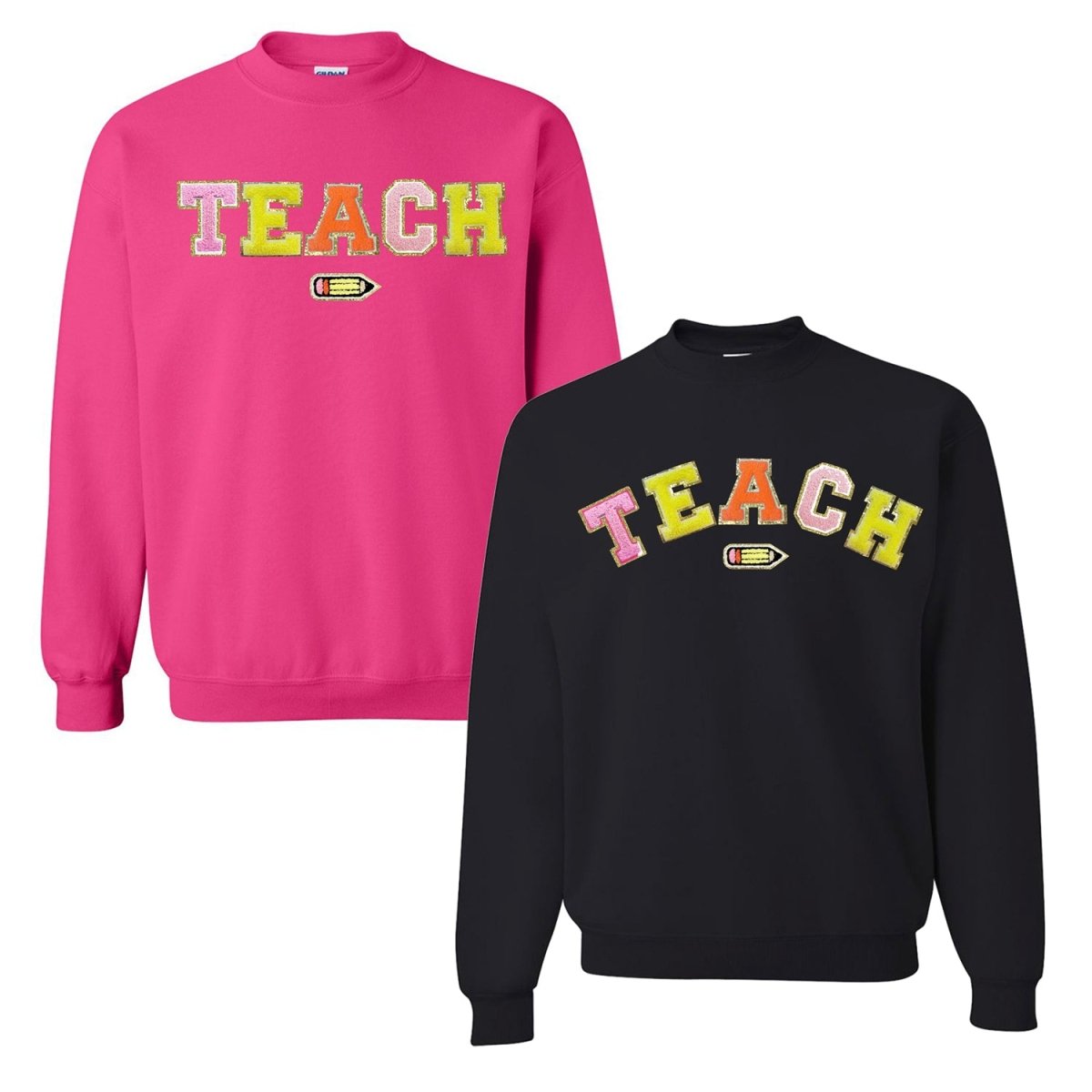 Teach Pencil Letter Patch Crewneck Sweatshirt - United Monograms