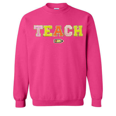 Teach Pencil Letter Patch Crewneck Sweatshirt - United Monograms