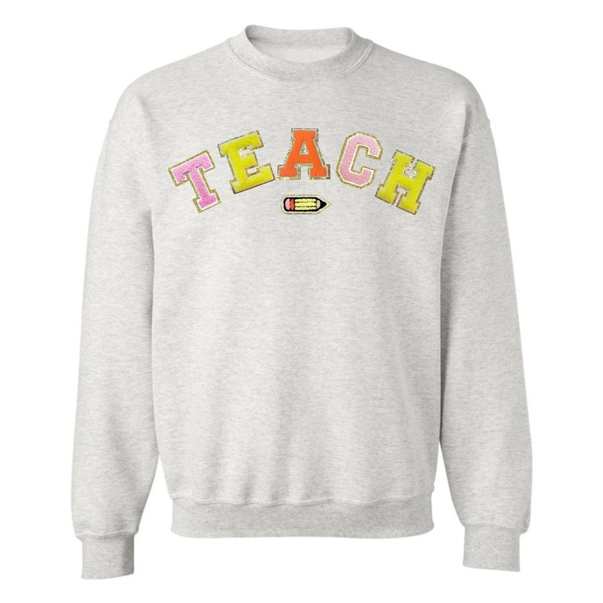 Teach Pencil Letter Patch Crewneck Sweatshirt - United Monograms