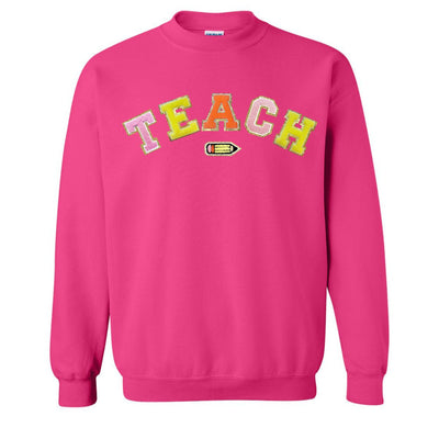 Teach Pencil Letter Patch Crewneck Sweatshirt - United Monograms