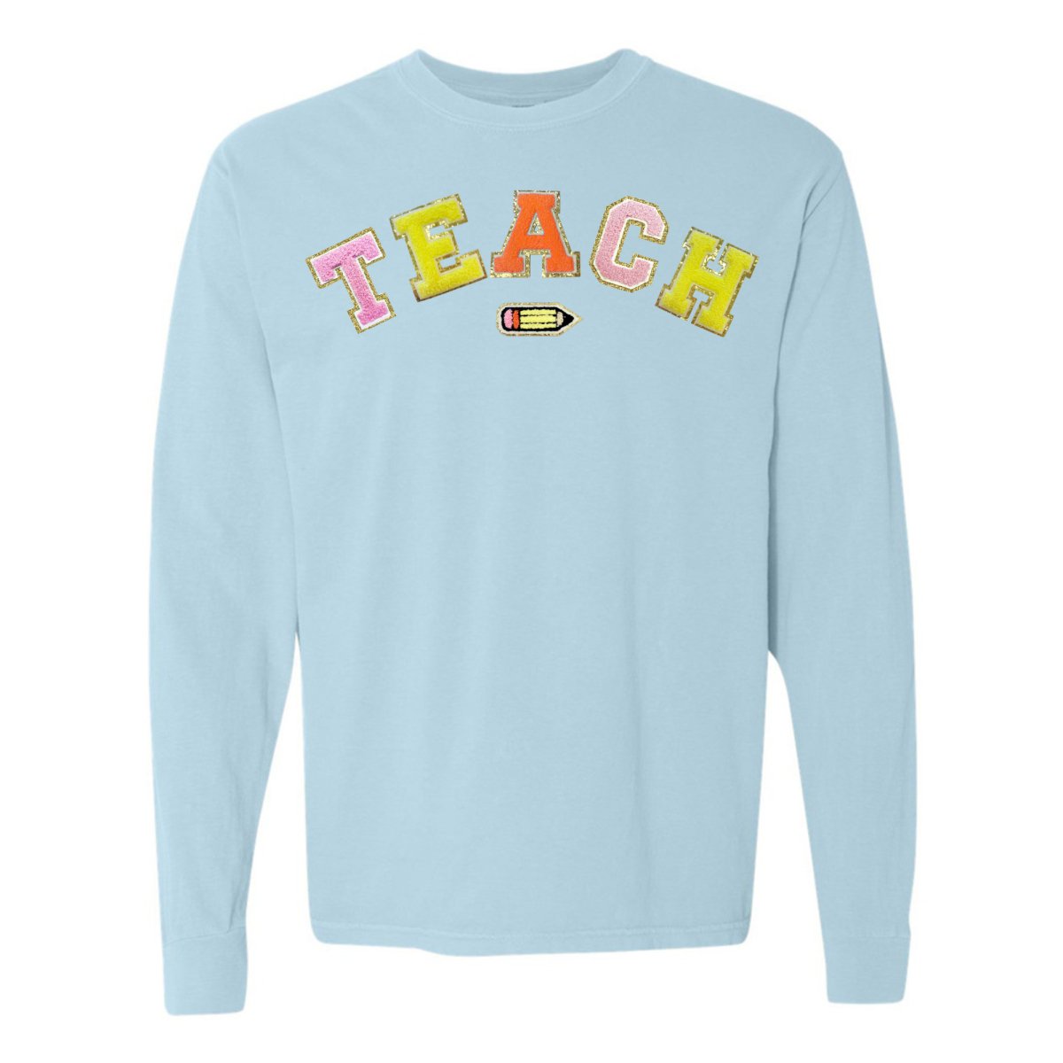 Teach Pencil Letter Patch Long Sleeve T - Shirt - United Monograms