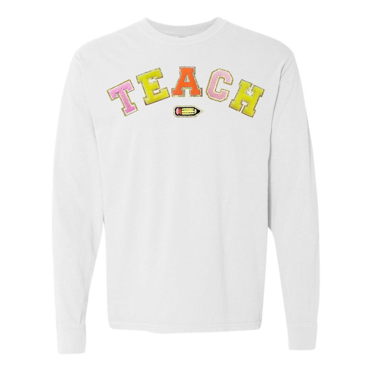 Teach Pencil Letter Patch Long Sleeve T - Shirt - United Monograms