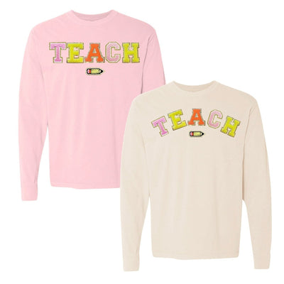 Teach Pencil Letter Patch Long Sleeve T - Shirt - United Monograms