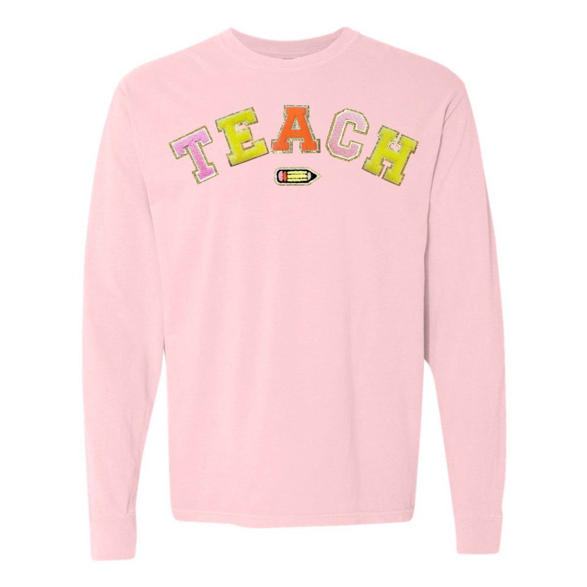 Teach Pencil Letter Patch Long Sleeve T - Shirt - United Monograms