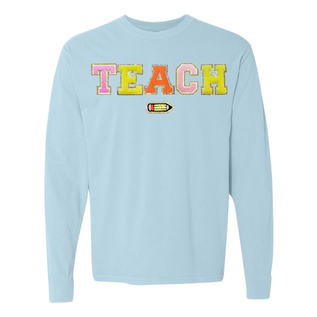 Teach Pencil Letter Patch Long Sleeve T - Shirt - United Monograms