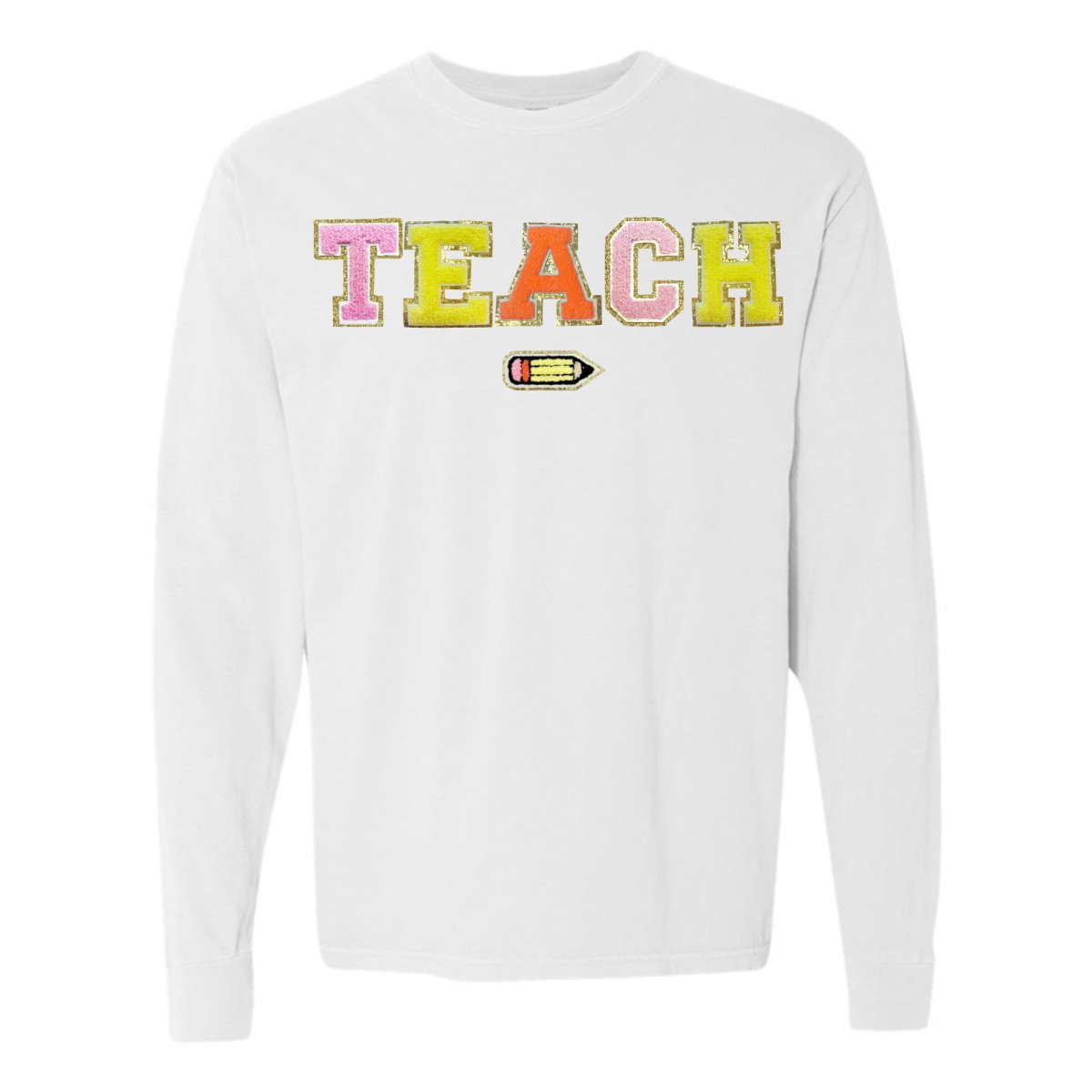 Teach Pencil Letter Patch Long Sleeve T - Shirt - United Monograms