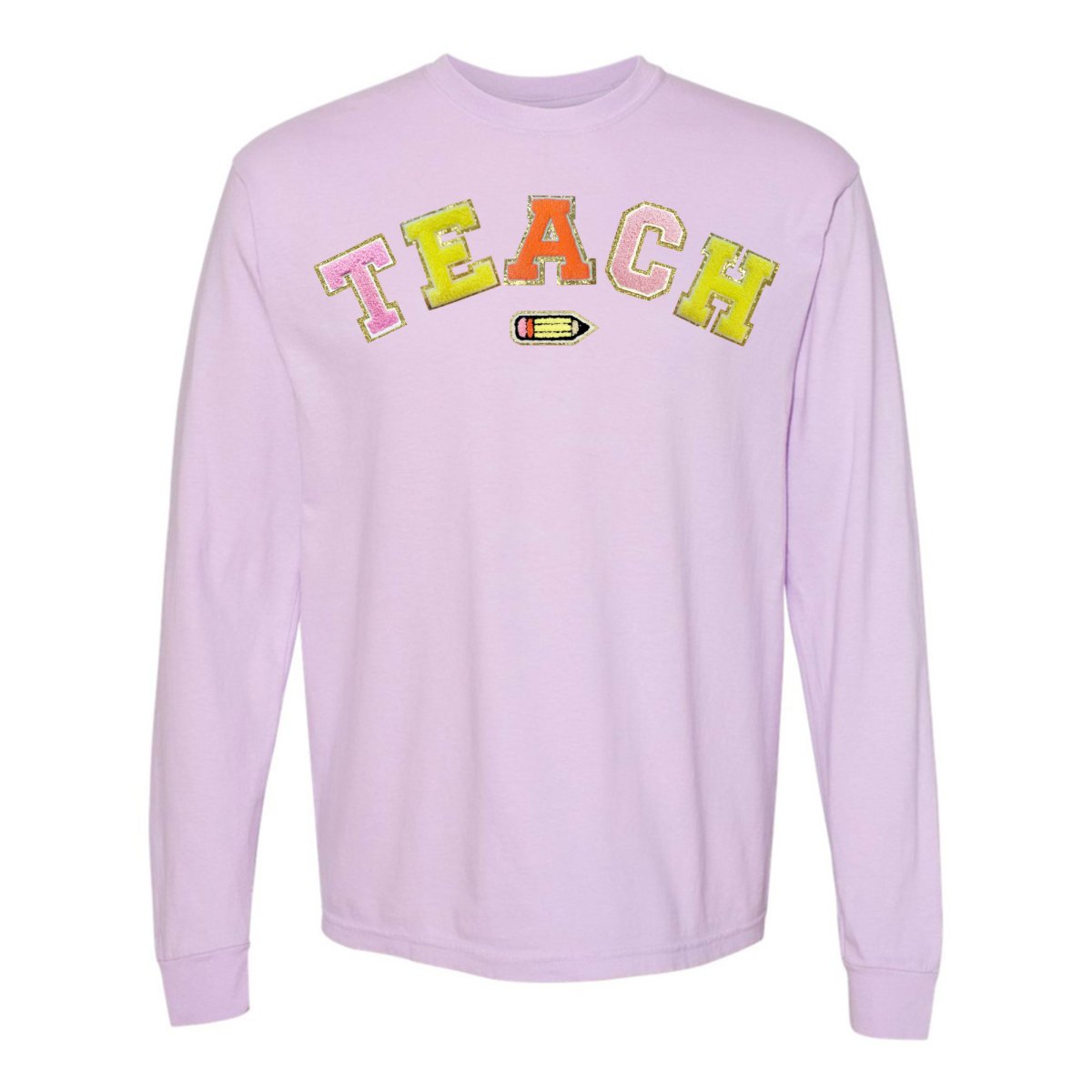 Teach Pencil Letter Patch Long Sleeve T - Shirt - United Monograms