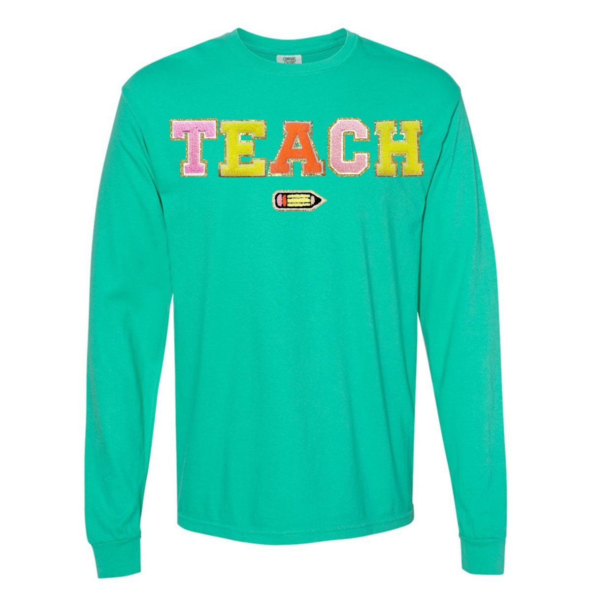 Teach Pencil Letter Patch Long Sleeve T - Shirt - United Monograms