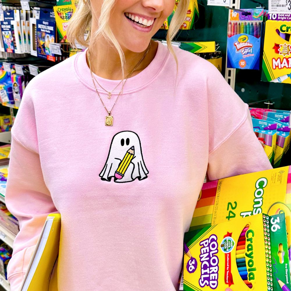 'Teacher Ghost' Embroidered Crewneck Sweatshirt - United Monograms