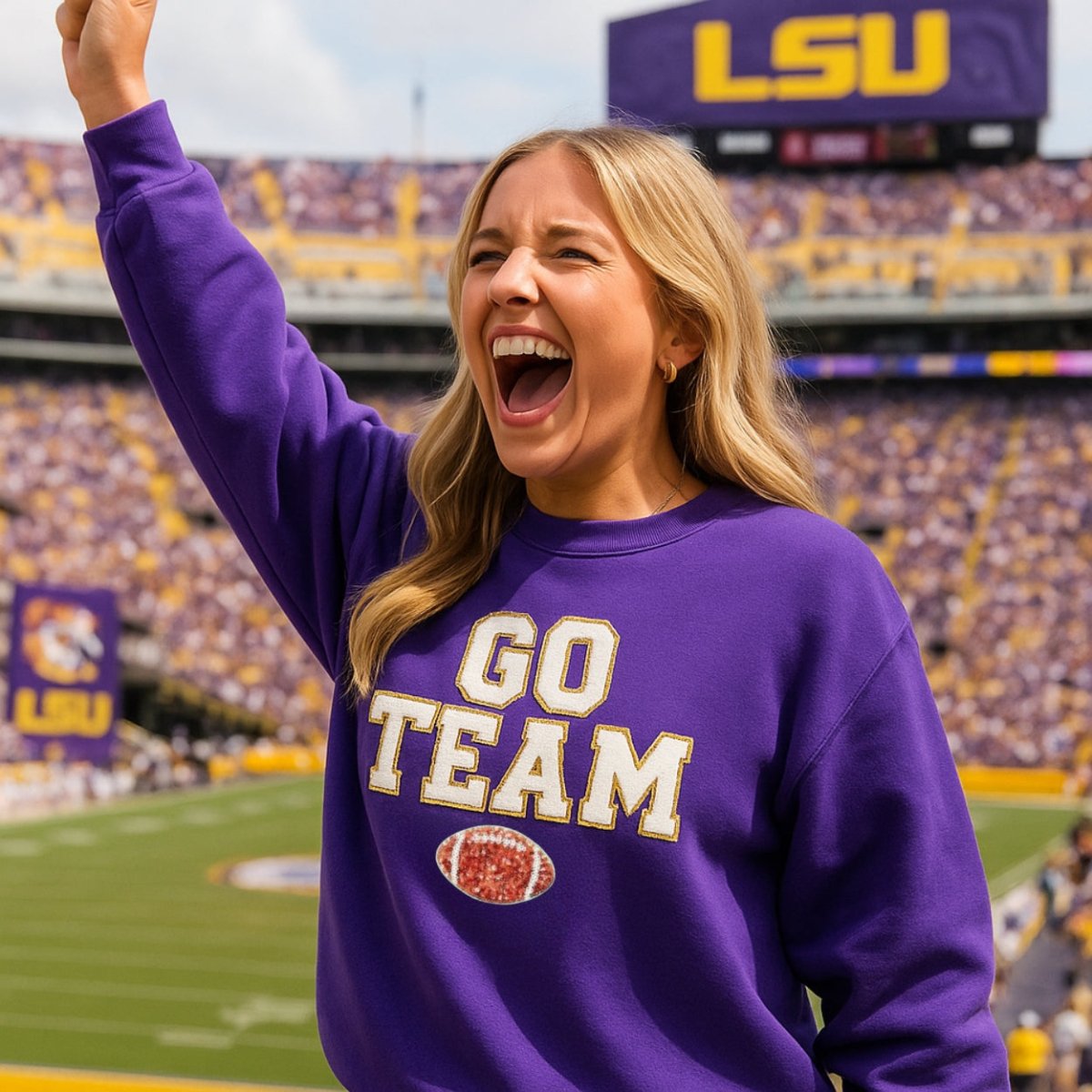 Team Colors 'Go Team' Gameday Glam Football Letter Patch Sweatshirt - United Monograms