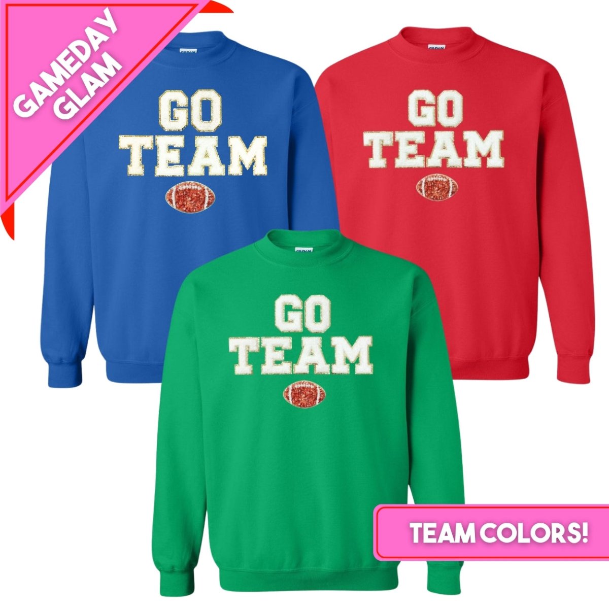 Team Colors 'Go Team' Gameday Glam Football Letter Patch Sweatshirt - United Monograms