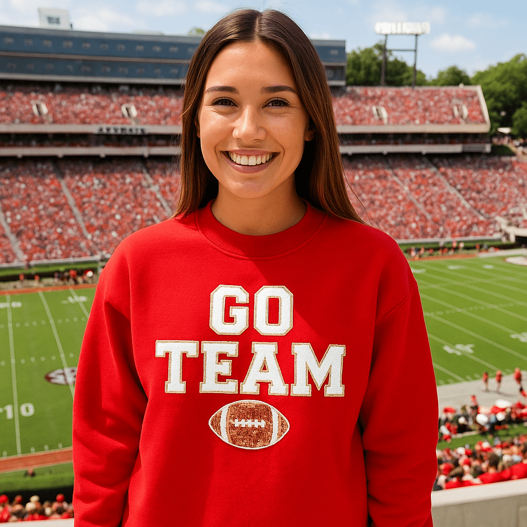 Team Colors 'Go Team' Gameday Glam Football Letter Patch Sweatshirt - United Monograms