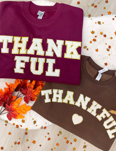 Thankful Letter Patch Crewneck Sweatshirt - United Monograms