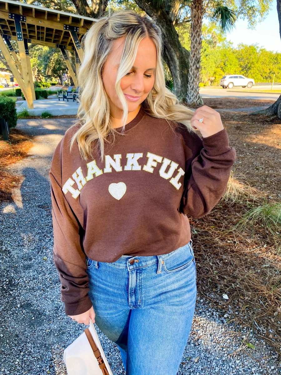 Thankful Letter Patch Crewneck Sweatshirt - United Monograms
