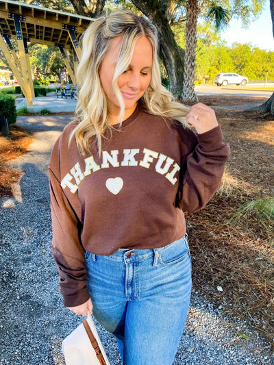 Thankful Letter Patch Crewneck Sweatshirt - United Monograms