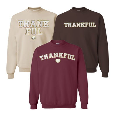 Thankful Letter Patch Crewneck Sweatshirt - United Monograms