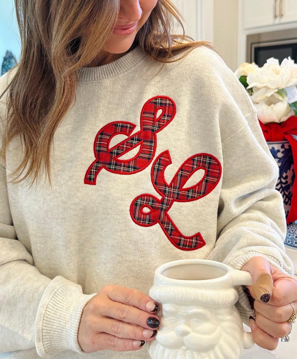 The Initialed Plaid Applique Holiday Luxe Nantucket Knit - United Monograms