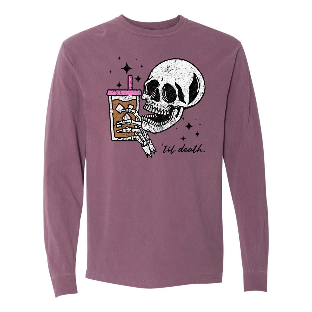 'Til Death Iced Coffee' Long Sleeve T-Shirt - United Monograms