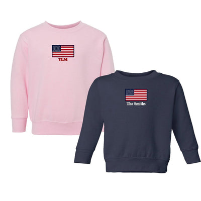 Toddler Make It Yours™ 'American Flag' Crewneck Sweatshirt - United Monograms