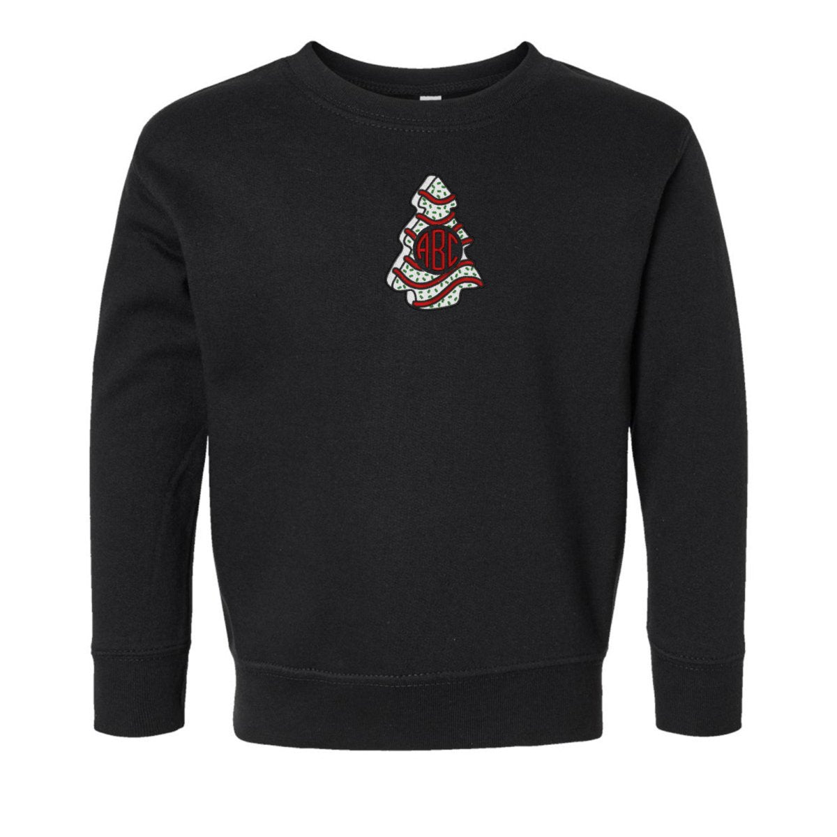 Toddler Monogrammed 'Christmas Tree Zebra Cake' Crewneck Sweatshirt - United Monograms