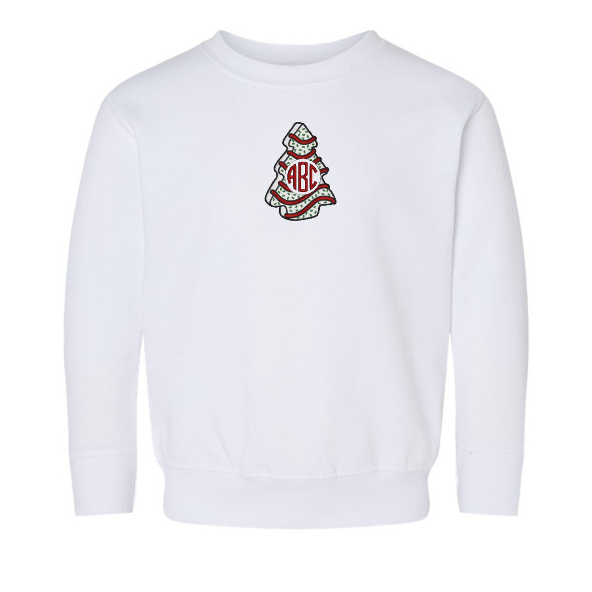 Toddler Monogrammed 'Christmas Tree Zebra Cake' Crewneck Sweatshirt - United Monograms
