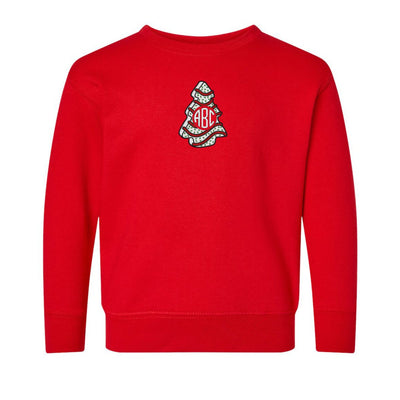 Toddler Monogrammed 'Christmas Tree Zebra Cake' Crewneck Sweatshirt - United Monograms