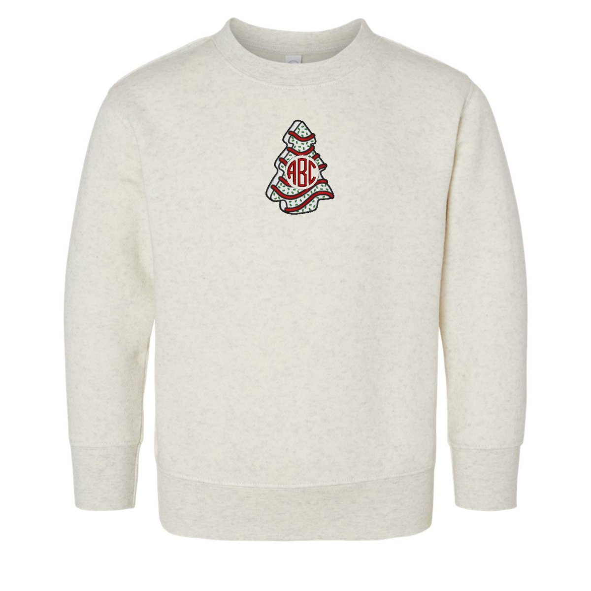 Toddler Monogrammed 'Christmas Tree Zebra Cake' Crewneck Sweatshirt - United Monograms