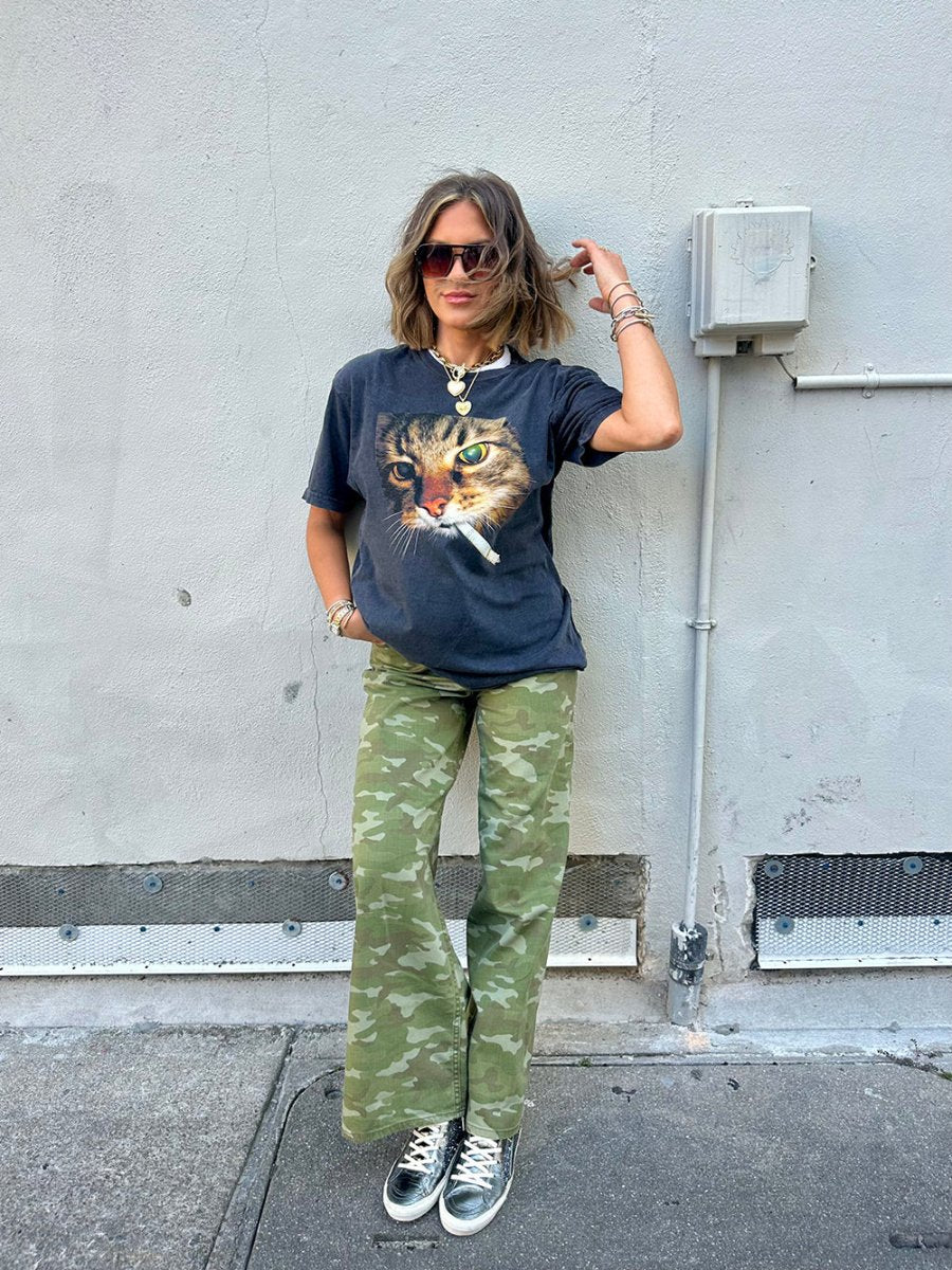 UM X @livinwithMB 'Smokin' Cat' Distressed Tee - United Monograms