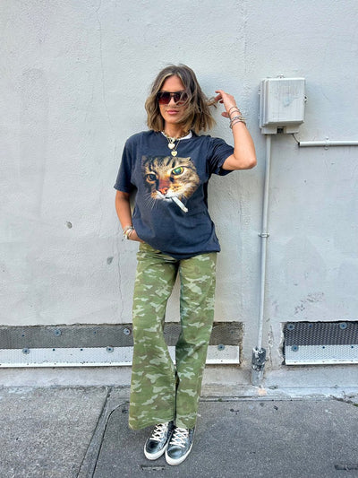 UM X @livinwithMB 'Smokin' Cat' Distressed Tee - United Monograms