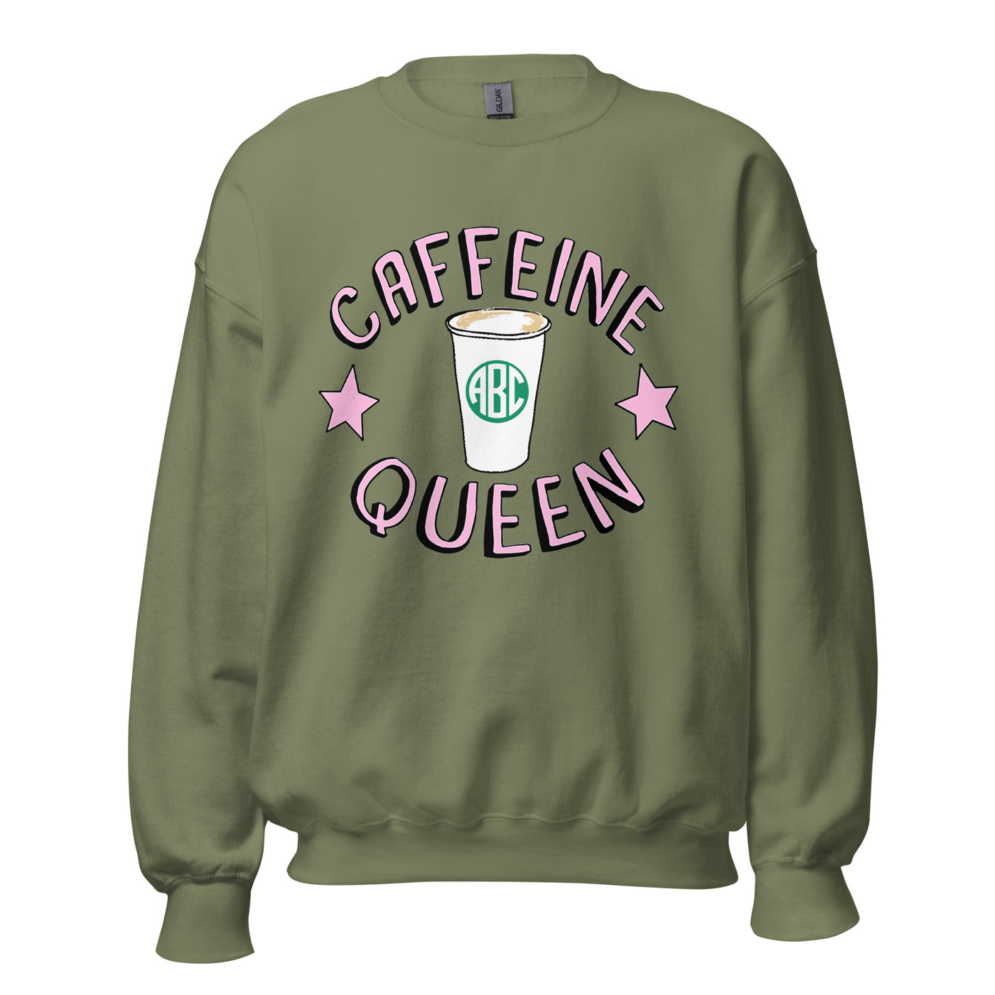 Monogrammed 'Caffeine Queen' Crewneck Sweatshirt