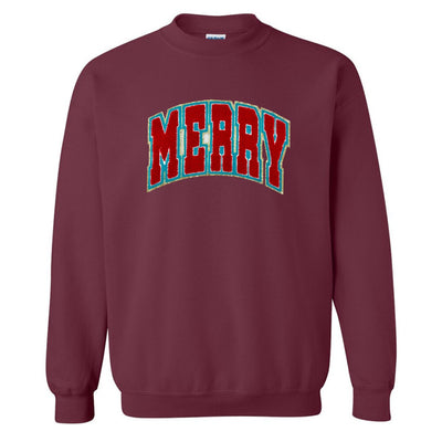 'Varsity Merry' Letter Patch Crewneck Sweatshirt - United Monograms