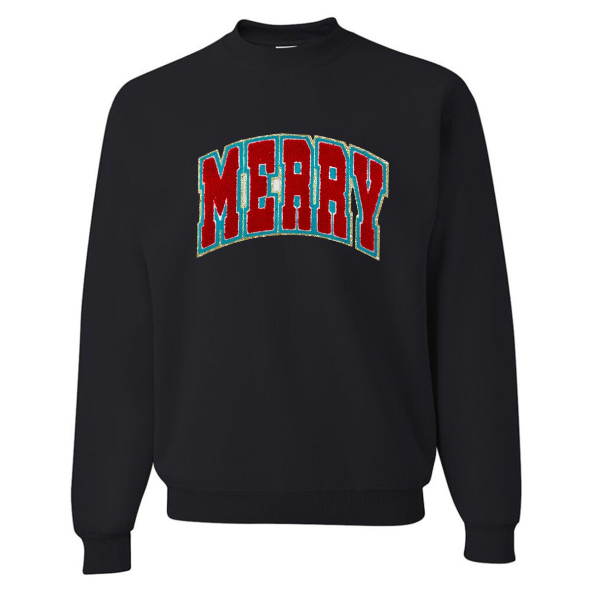 'Varsity Merry' Letter Patch Crewneck Sweatshirt - United Monograms