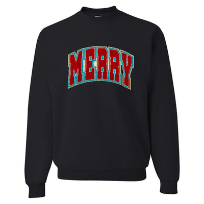 'Varsity Merry' Letter Patch Crewneck Sweatshirt - United Monograms