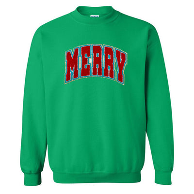 'Varsity Merry' Letter Patch Crewneck Sweatshirt - United Monograms